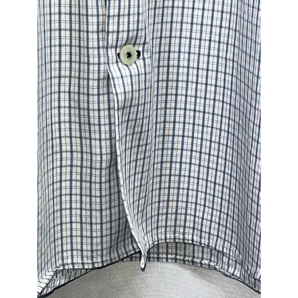 Banana Republic Classic‎ Fit Mens White Blue Checked L/S Button Up Shirt L